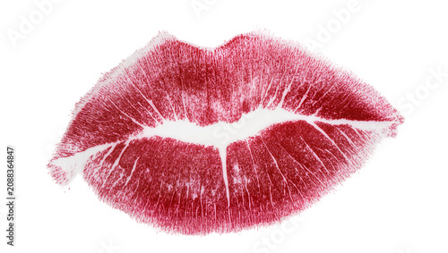 Foto Red lipstick kiss imprint with detailed texture, isolated on transparent backgro