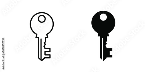 Classic door key set featuring traditional metal key shape in outline and solid black styles for access control