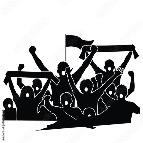 Foto Protesters with raised fists and flags.