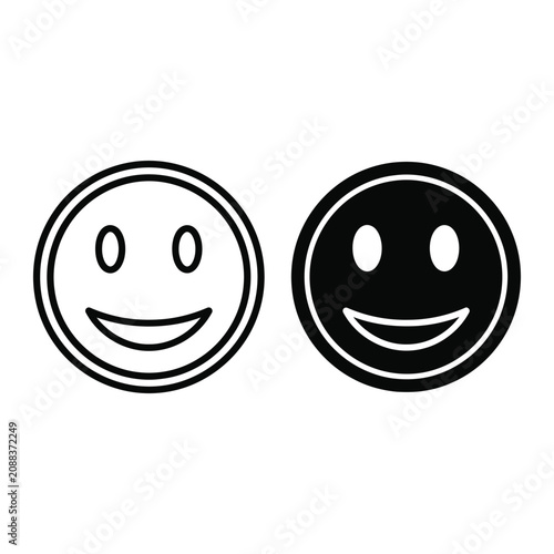 Canvastavla Smiling Face and Neutral Face Outline Vector Illustration Line Art Emotions