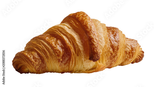 Photos Golden flaky croissant pastry, isolated on transparent background