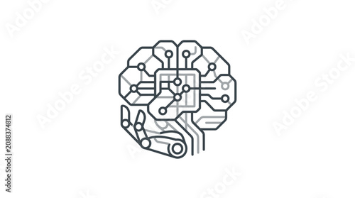 Dynamic Brain Circuitry Minimalist Black and White Digital Neural Network Design with high quality professional line art symbols for modern creative design and digital branding projects