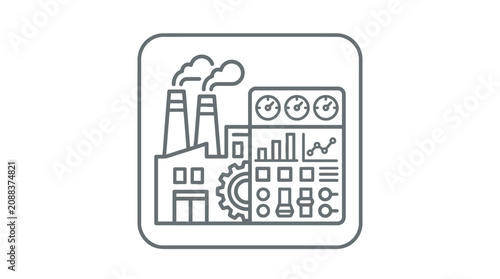 Dynamic Monochrome Industrial Dashboard with Factory Gear and Analytics Icons with high quality professional line art symbols for modern creative design and digital branding projects