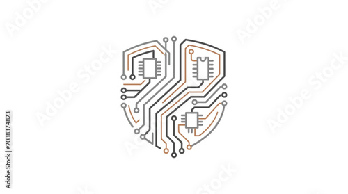 Elegant Circuit Board Design in Minimalist Black Gray and Orange Abstract Tech with high quality professional line art symbols for modern creative design and digital branding projects