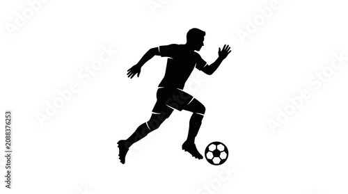 Quadro su tela Soccer Player Dribbling Ball Silhouette Vector