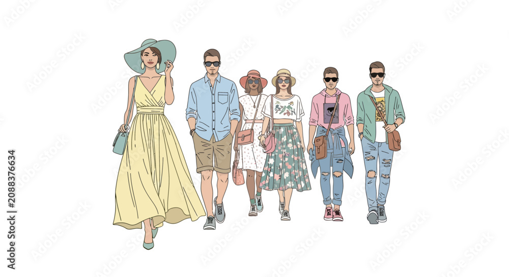 Obraz premium Diverse group of people in casual summer clothing standing together.