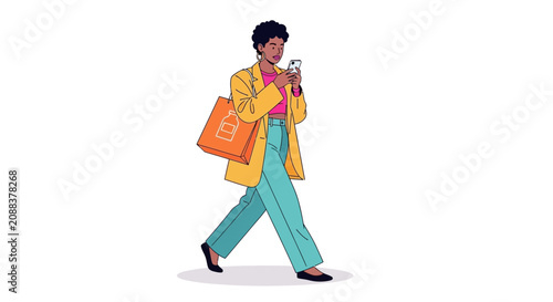 Young woman carrying colorful boxes in a warehouse setting.