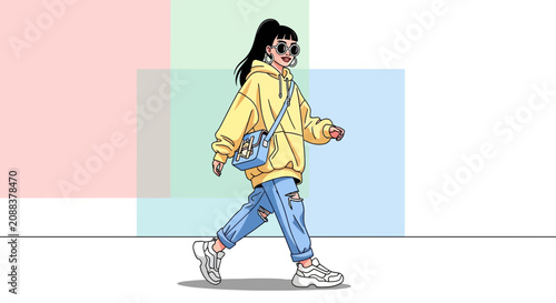 Young woman skateboarding in casual summer outfit outdoors.