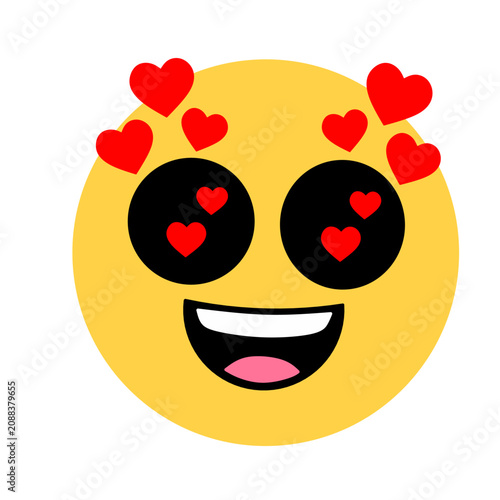 Fényképezés A cheerful yellow emoji with a wide open mouth smile, big black eyes filled with
