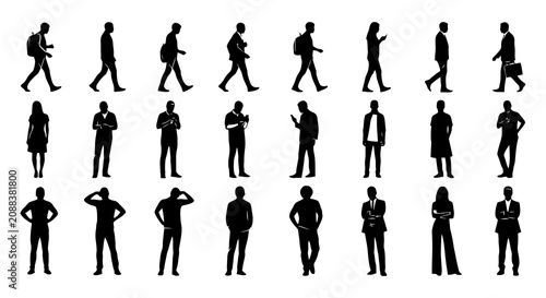 Tablou pe pânză Collection of Business People Silhouettes in Various Poses and Attire