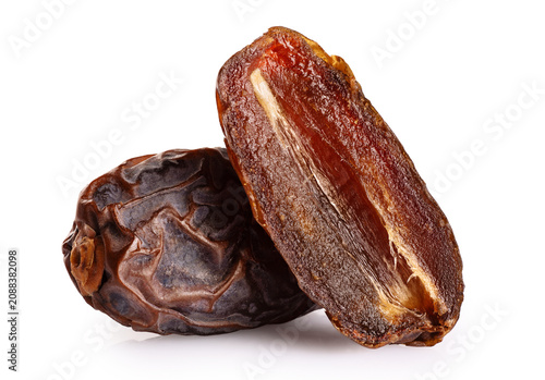 Dried date fruit isolated on white background.