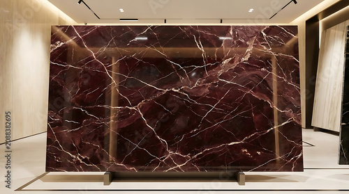 Deep red marble slab with white veining natural stone surface