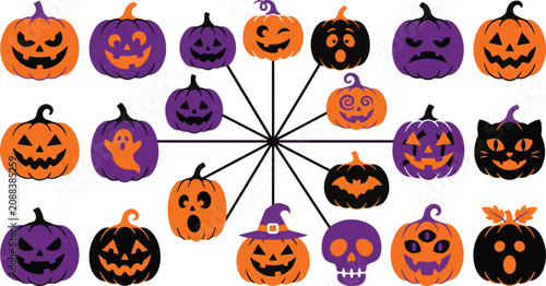 Halloween pumpkins and jack o lanterns for spooky decorations and party themes