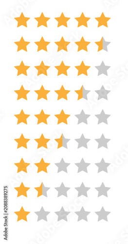 A user experience icon featuring yellow stars with varying rating levels. A symbol for customer reviews and feedback.
