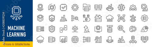 Foto Machine Learning line icons in editable stroke style
