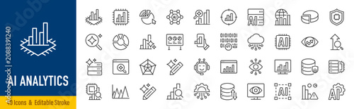 Tableau sur toile AI Analytics line icons in editable stroke style
