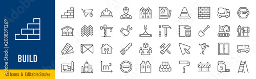 Εκτύπωση καμβά Construction line icons in editable stroke style