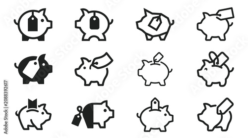 Foto Piggy bank icons with tags.