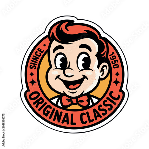 Foto Retro 1950s cartoon boy mascot with original classic since 1950 text