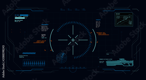 Foto Futuristic Sniper HUD Interface with Targeting Reticle and Combat Data