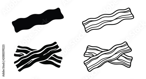 Obraz na plátně Bacon strips illustration black and white line drawing variations