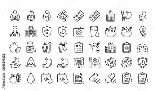Canvastavla Digestive Health Outline Icons Vector CollectionDigestive Health Outline Icons V