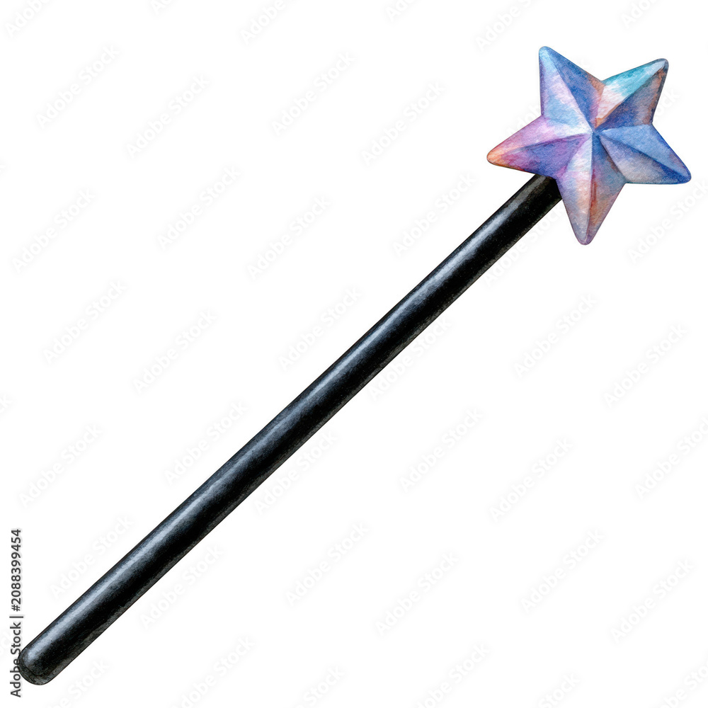 Naklejka premium Whimsical watercolor magic wand with star, isolated on transparent background
