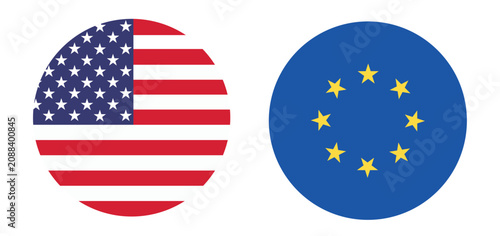 American and European flags, side by side, circular icons