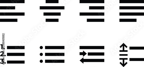 Fotografie Text Alignment and List Formatting Black Silhouette Icon Set for User Interface