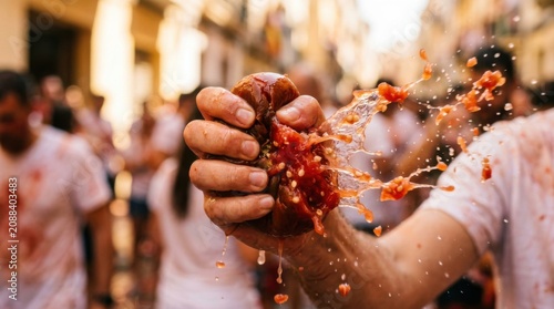 Tomato Smash Action During Festival Celebration
