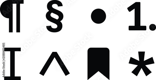 Obraz na plátně Typography and Text Formatting Icons Set with Paragraph Section Bookmark and Lis