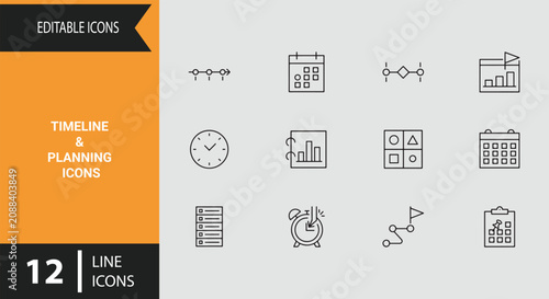 Timeline and Planning Outline Icons for Long Term Scheduling Corporate Calendars and Event Management