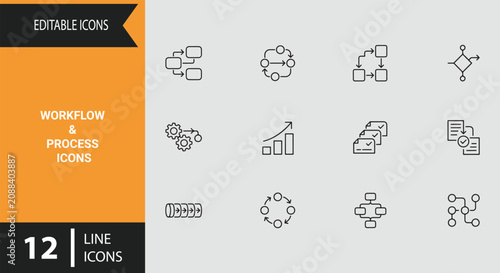 Workflow and Process Outline Icons for Standard Operating Procedures Automation and System Optimization