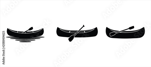 kayak boat canoe hand drawn illustration on white background, canoe boat silhouette vector logo set.