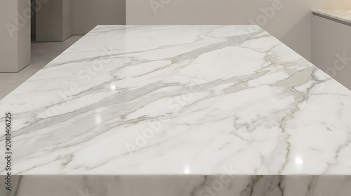 Elegant marble countertop surface with natural veining and clean background