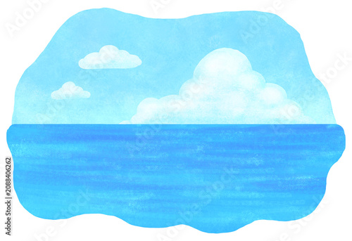 海と入道雲のイラスト 夏イメージ