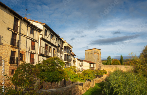 Views of typical houses and streets in Covarrubias, Burgos, Spain.
