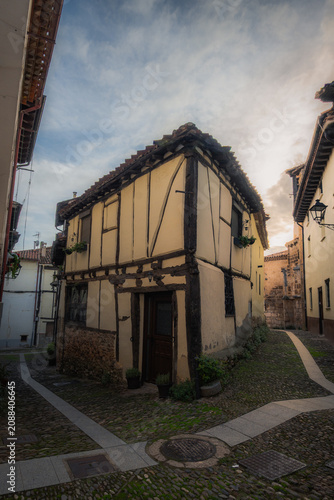 Views of typical houses and streets in Covarrubias, Burgos, Spain.