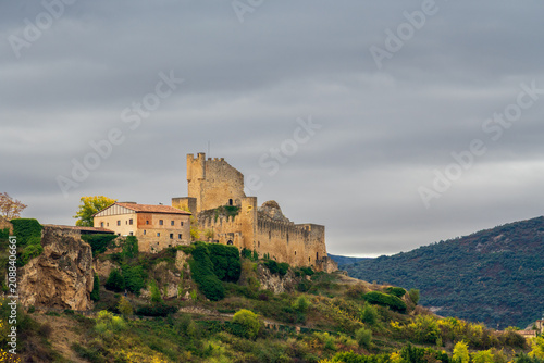 View of the castle and fortified bridge of Frias. Burgos, Spain.