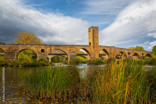 View of the castle and fortified bridge of Frias. Burgos, Spain.