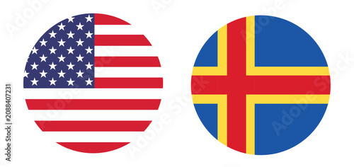 Canvastavla American and Icelandic flags, side by side, circular icons