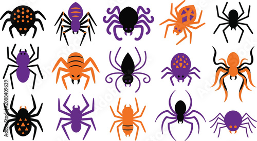 Tableau sur toile Halloween spider graphics spooky purple and orange arachnid icons