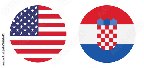 Принти на полотні American and Croatian flags, side by side, circular icons
