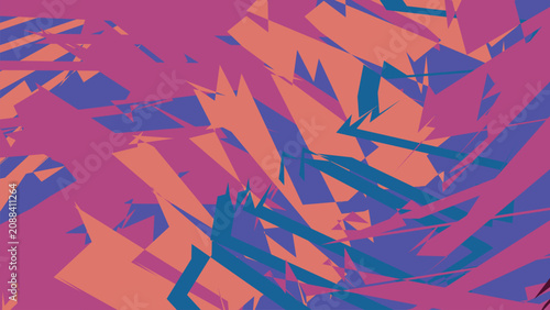 Fotografi Abstract artistic background composed of sharp overlapping triangles and chaotic lines in dark violet blue and coral trendy color scheme style