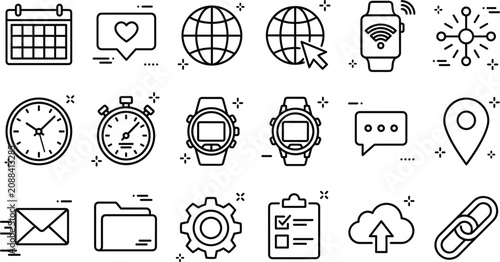 Obraz na płótnie Technology and digital business line icon set including internet globe smartwatc