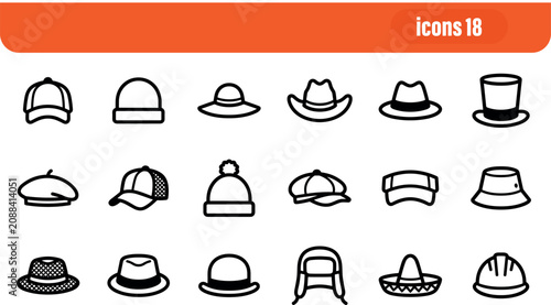 Photography Collection of various headwear and hat icons