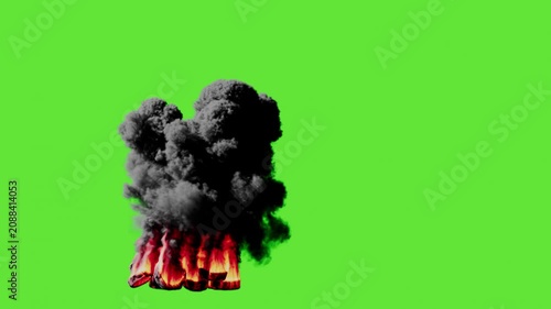 Burning Tires on a Green Screen Background, CG Animation. 4K