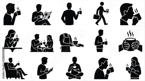 Silhouettes of people in various relaxing and leisure activities