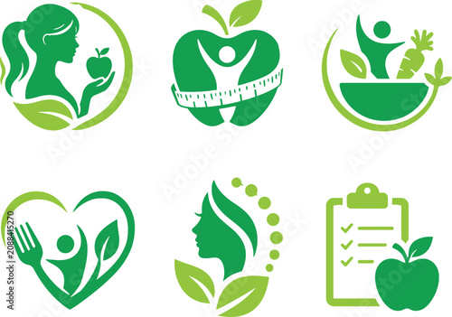 Healthy Nutrition Logo Collection, Dietitian Clinic Logos, Wellness Coaching Icons, Healthy Lifestyle Branding, Organic Food Symbols, Nutritionist Logo Set