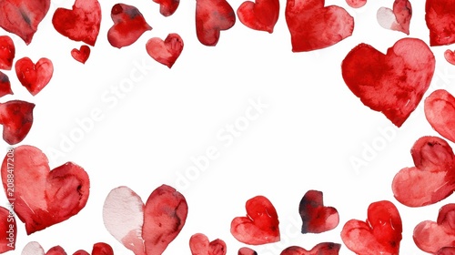 Red Watercolor Hearts Frame with Empty Center for Romantic and Love Themes